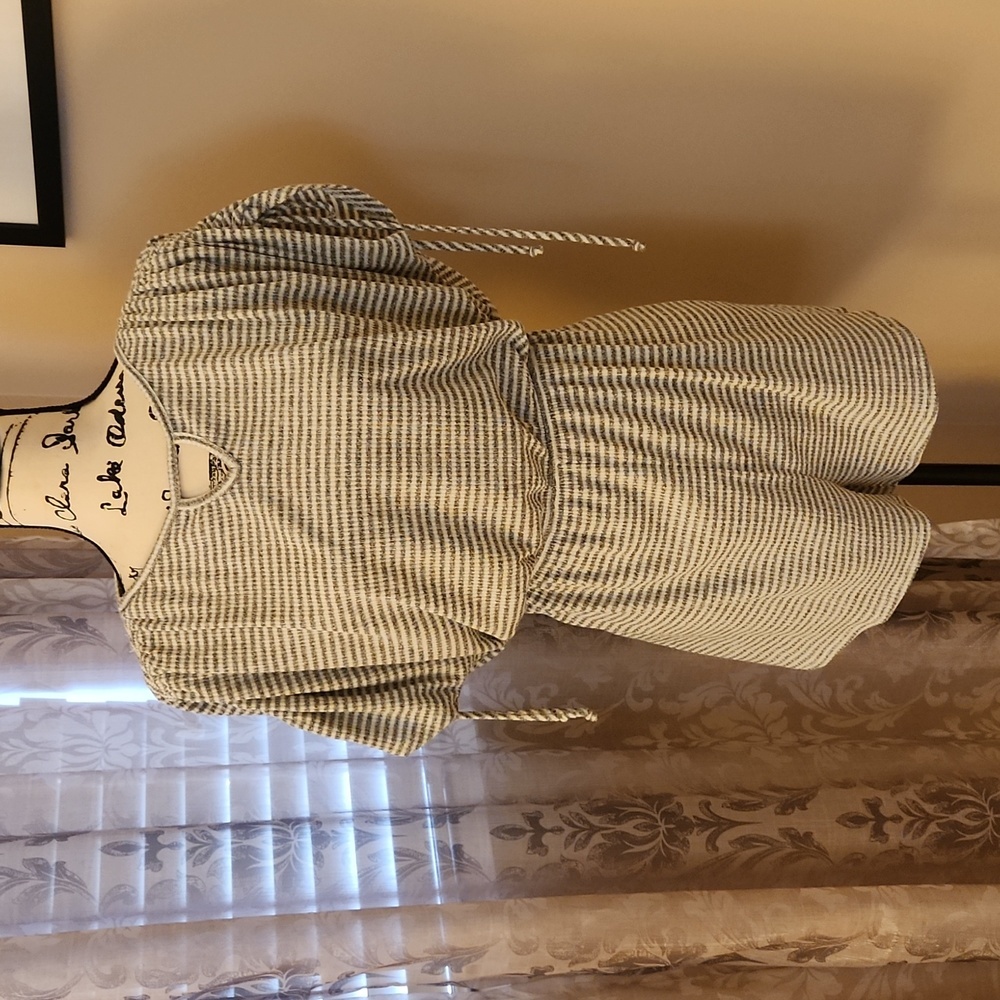 Mel & Rose Gray and White Striped Romper